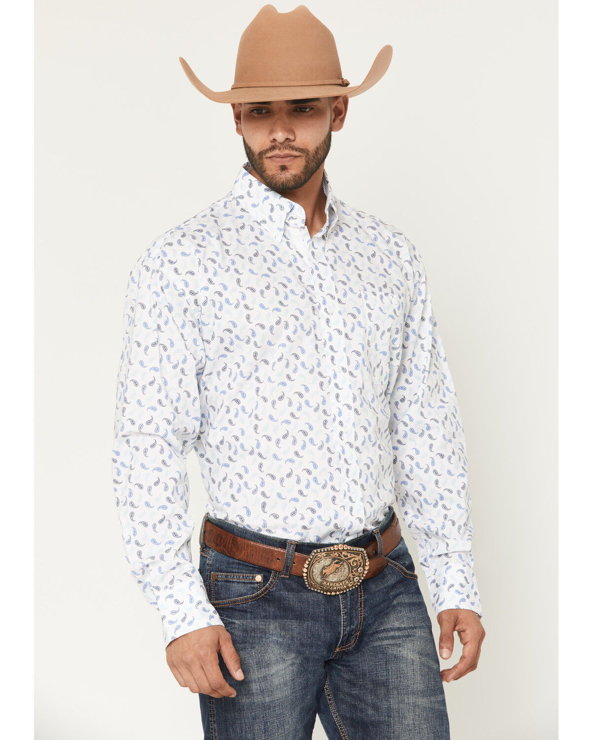 George Strait by Wrangler Men's Paisley Print Long Sleeve Button-Down Stretch Western Shirt - Tall