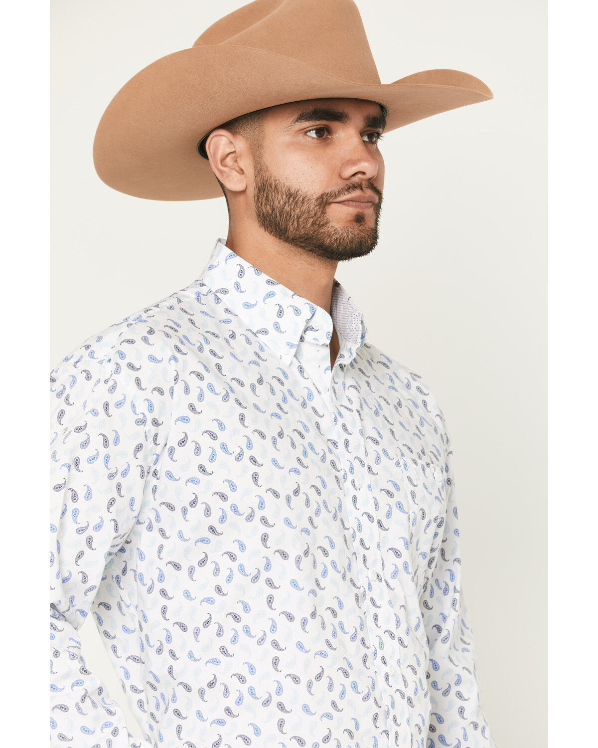 George Strait by Wrangler Men's Paisley Print Long Sleeve Button-Down Stretch Western Shirt - Tall