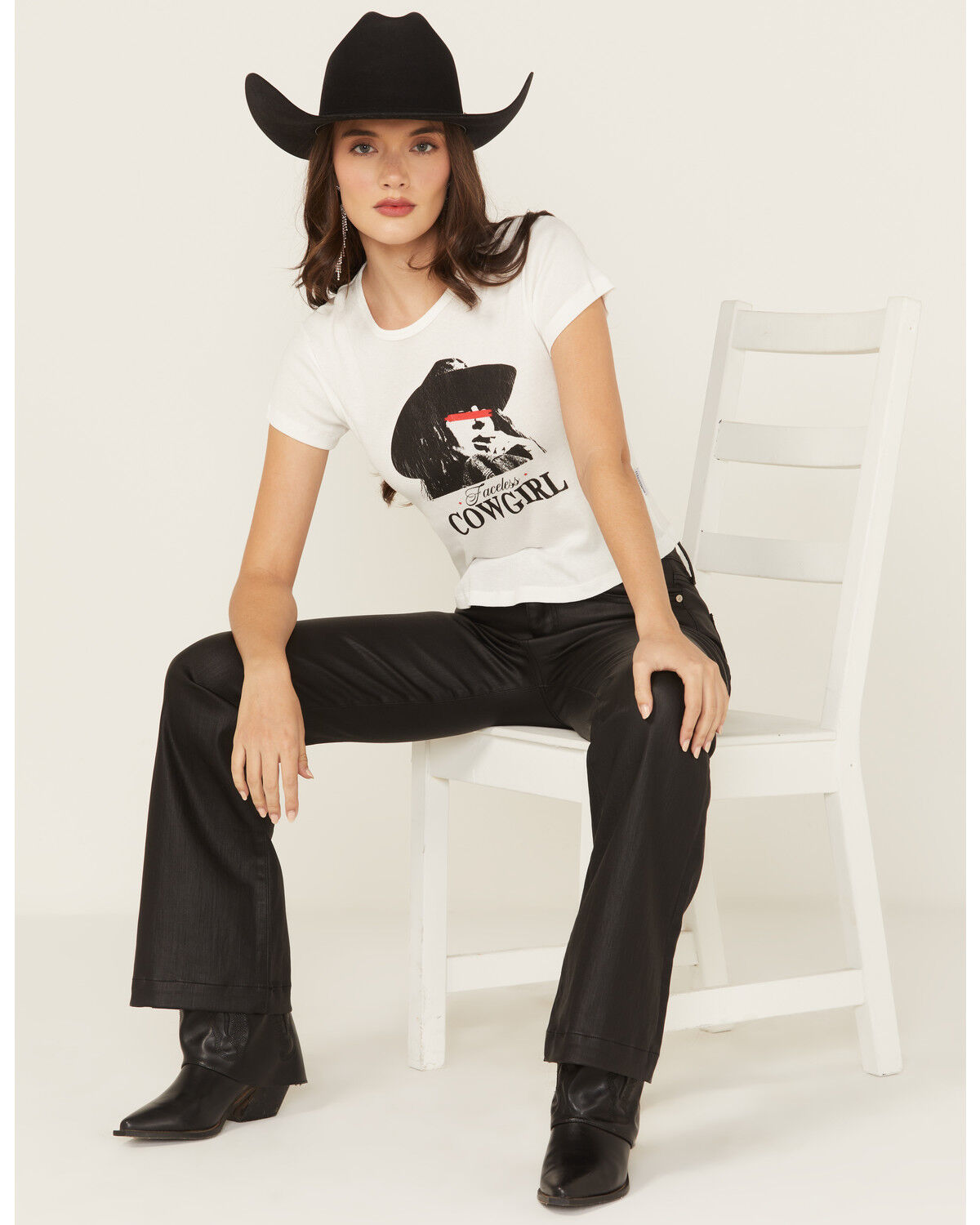 Wonderwest Women's Faceless Cowgirl Short Sleeve Baby Rib Tee
