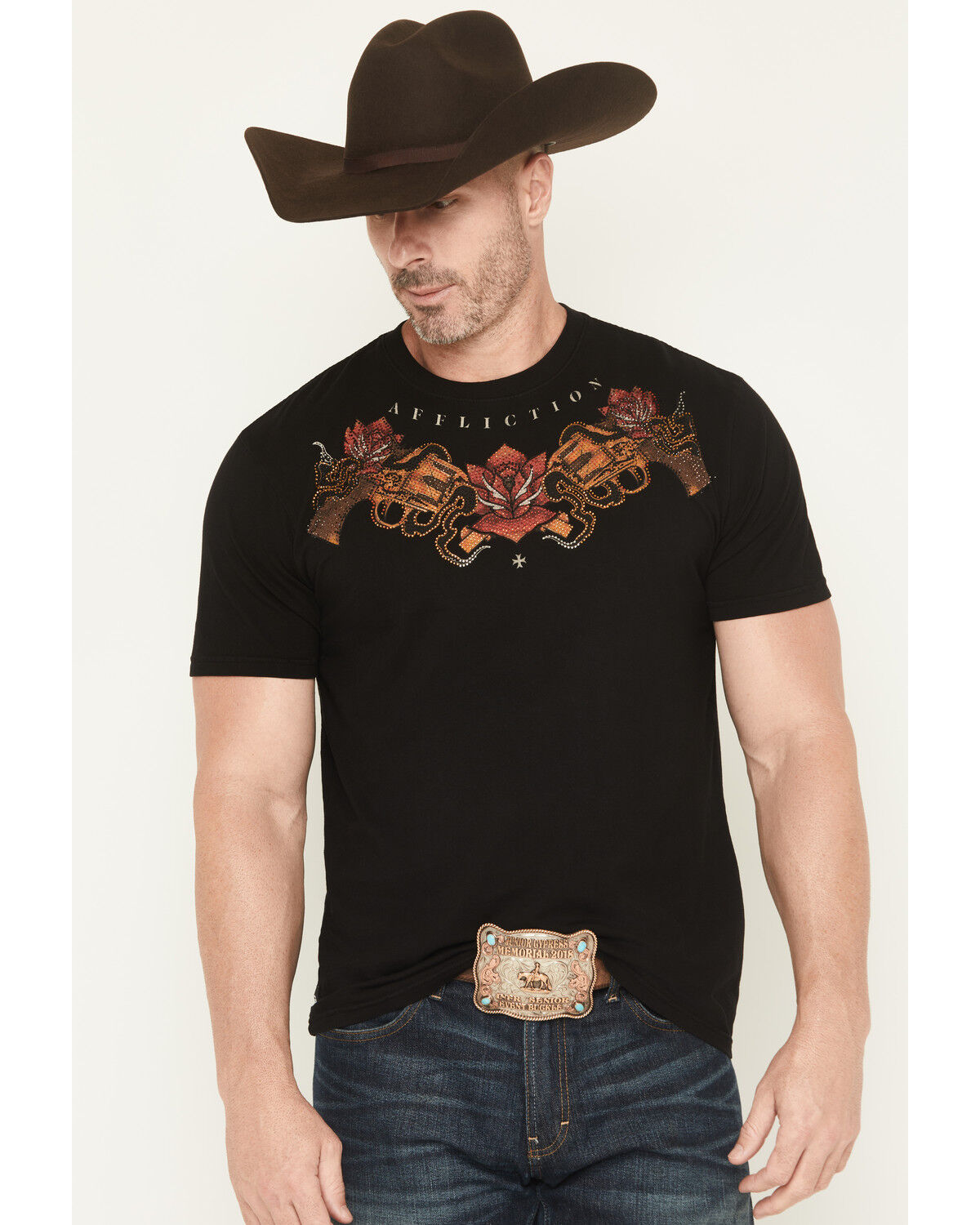 Affliction Men's Viva La Raza Rhinestone Short Sleeve Graphic T-Shirt
