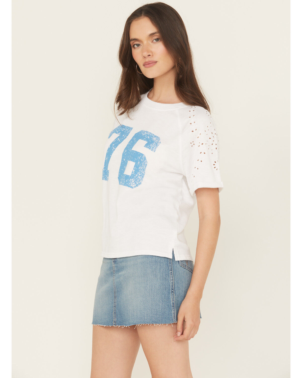 Blended Women's Eyelet Embroidered Short Sleeve Graphic Tee