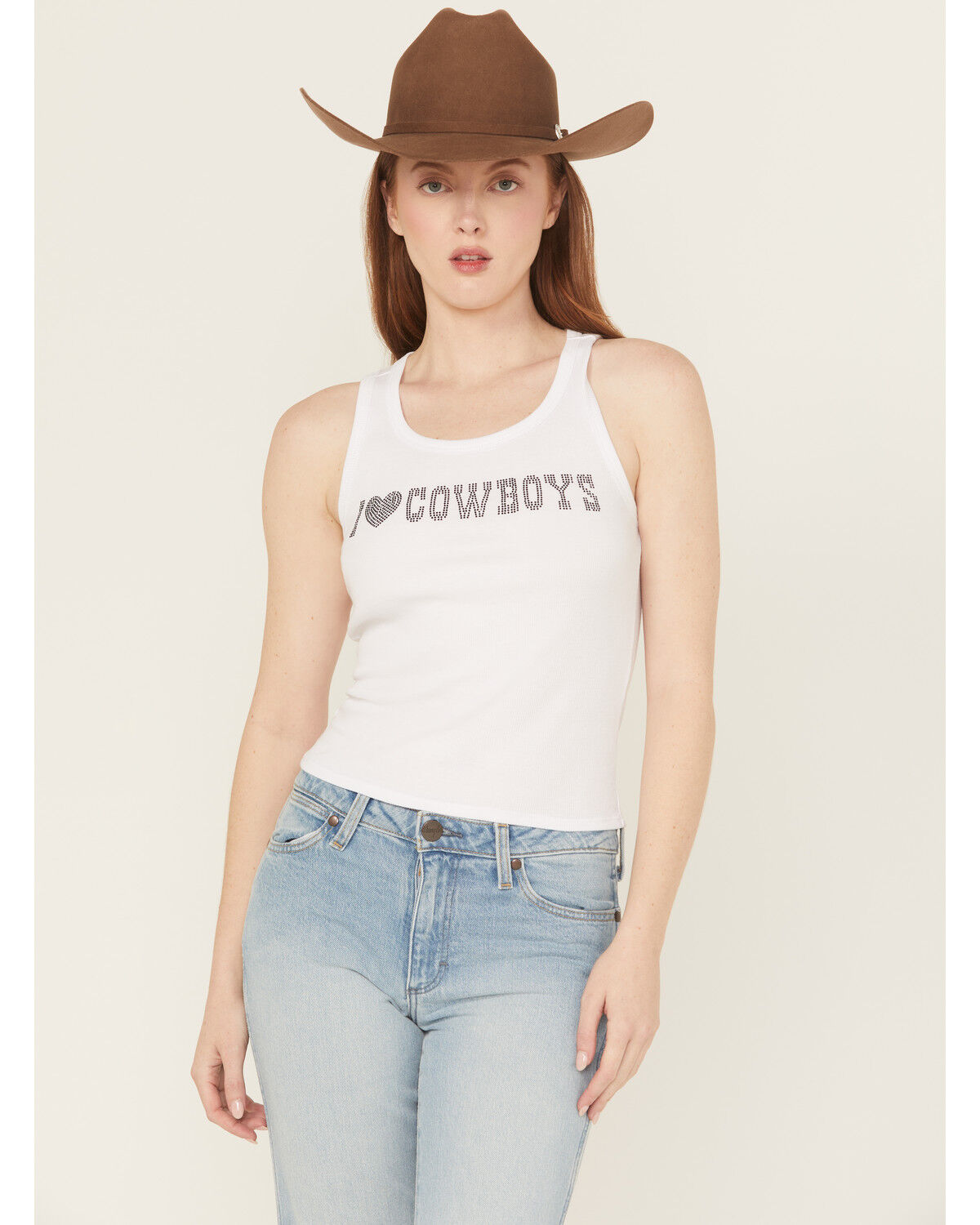 Youth In Revolt Women's I Heart Cowboys Rhinestone Tank Top