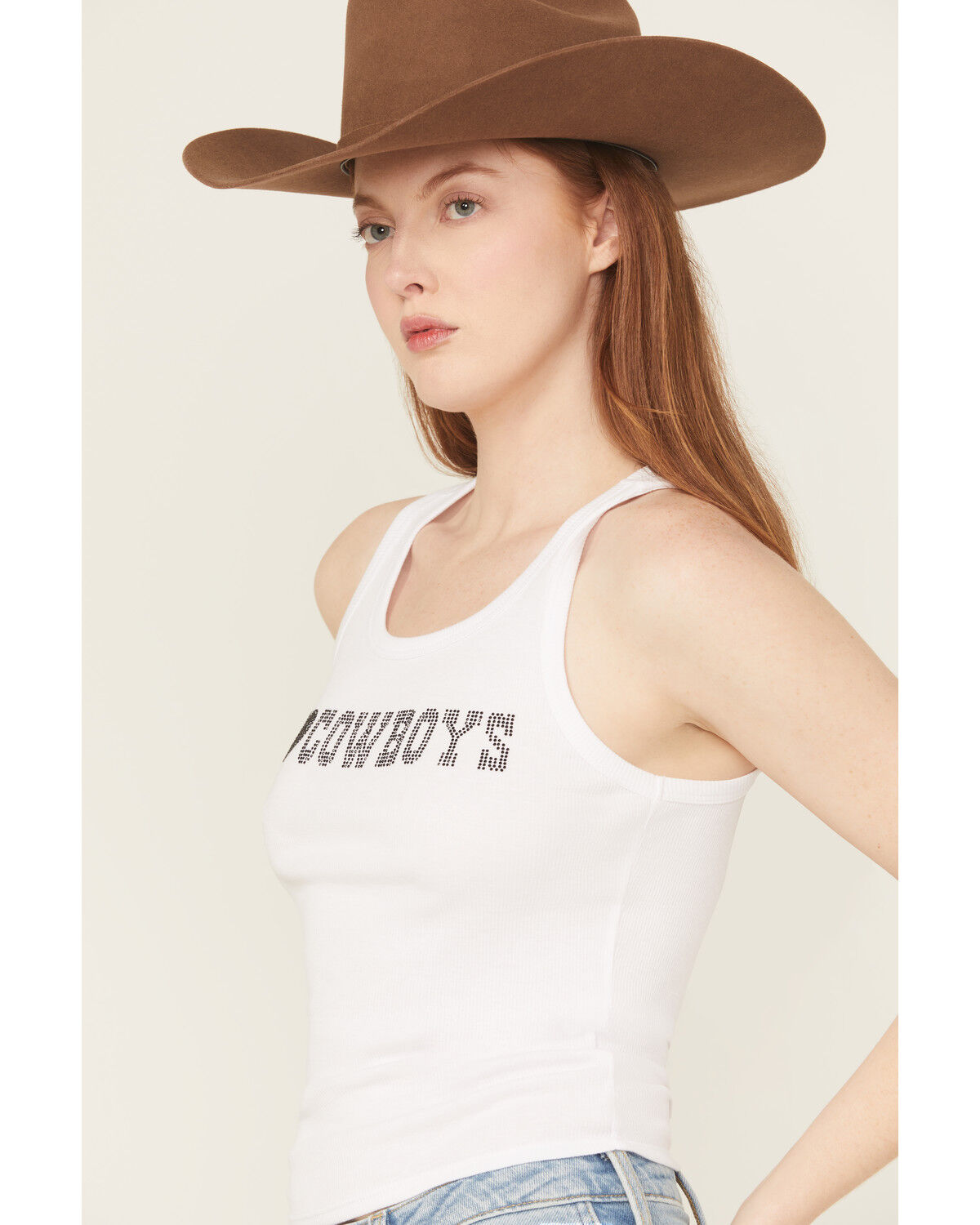 Youth In Revolt Women's I Heart Cowboys Rhinestone Tank Top