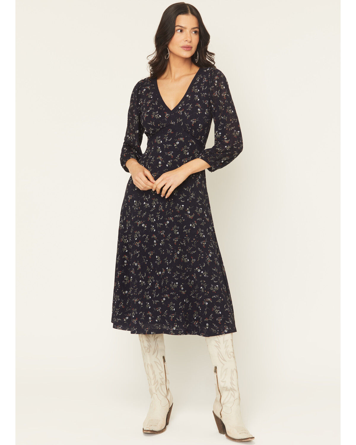 Idyllwind Women's Partner DItsy Floral Print Long Sleeve Midi Dress