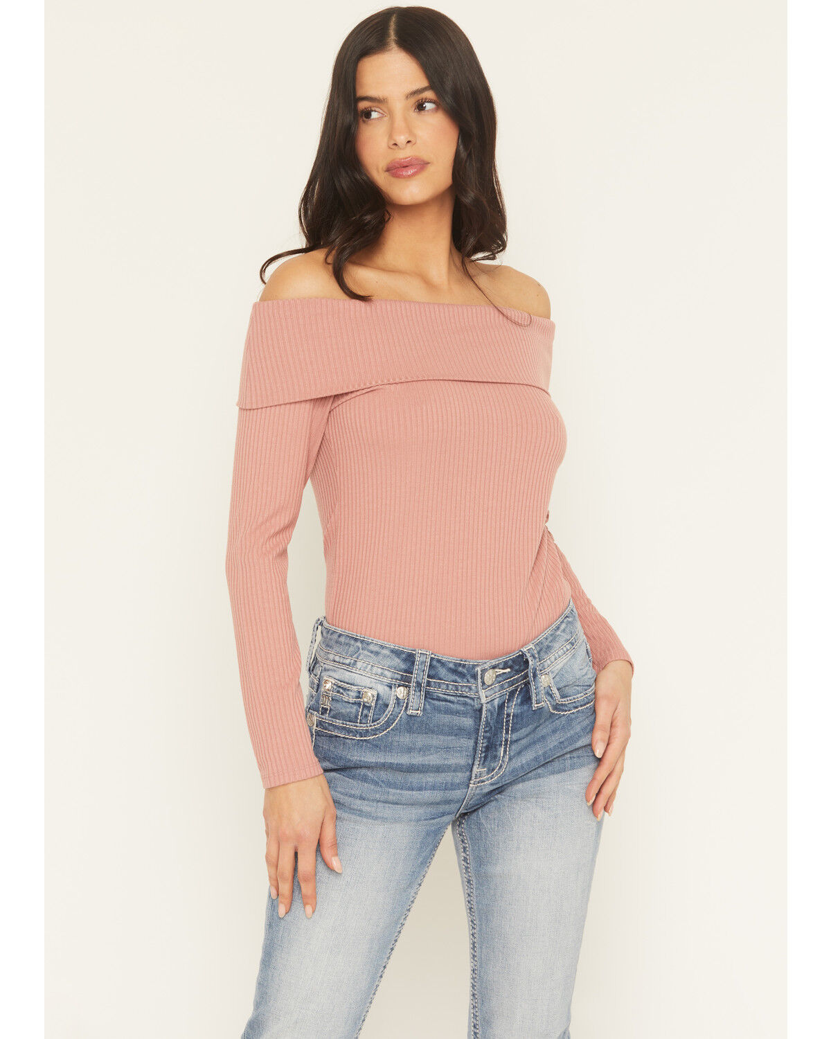 Shyanne Women's Rib Knit Off The Shoulder Long Sleeve Shirt