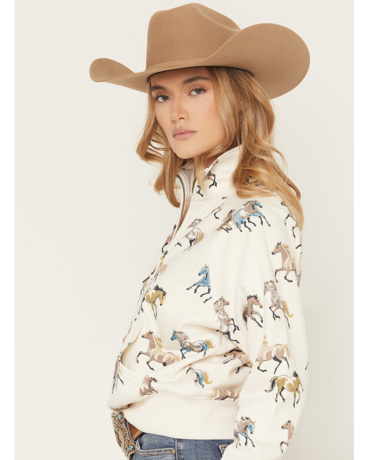 Shyanne Women's Horse Print 1/2 Zip Fleece Pullover
