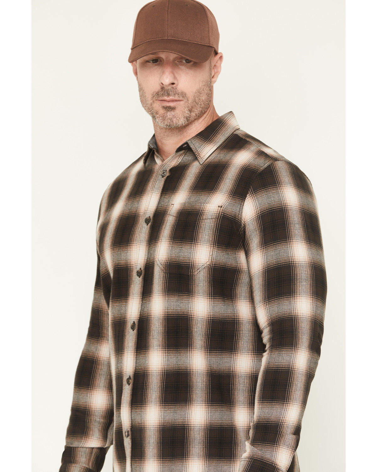 Brothers and Sons Men's Redwood Plaid Print Long Sleeve Button-Down Flannel Shirt