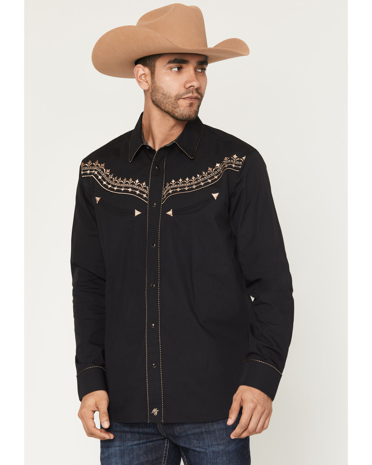 Moonshine Spirit Men's High Noon Embroidered Long Sleeve Snap Western Shirt