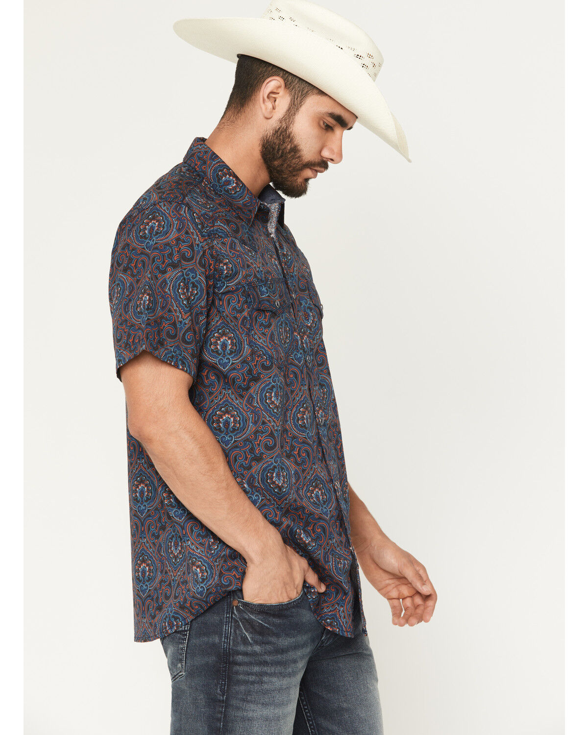 Moonshine Spirit Men's Hay Day Medallion Print Short Sleeve Western Shirt