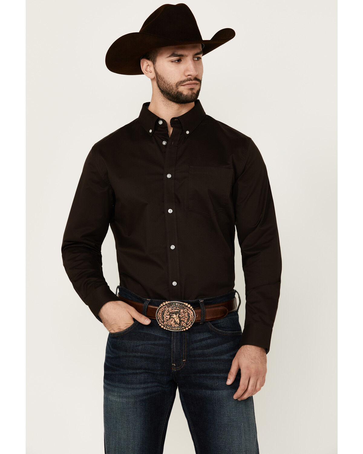 Cody James Men's Basic Solid Long Sleeve Button-Down Stretch Western Shirt - Tall