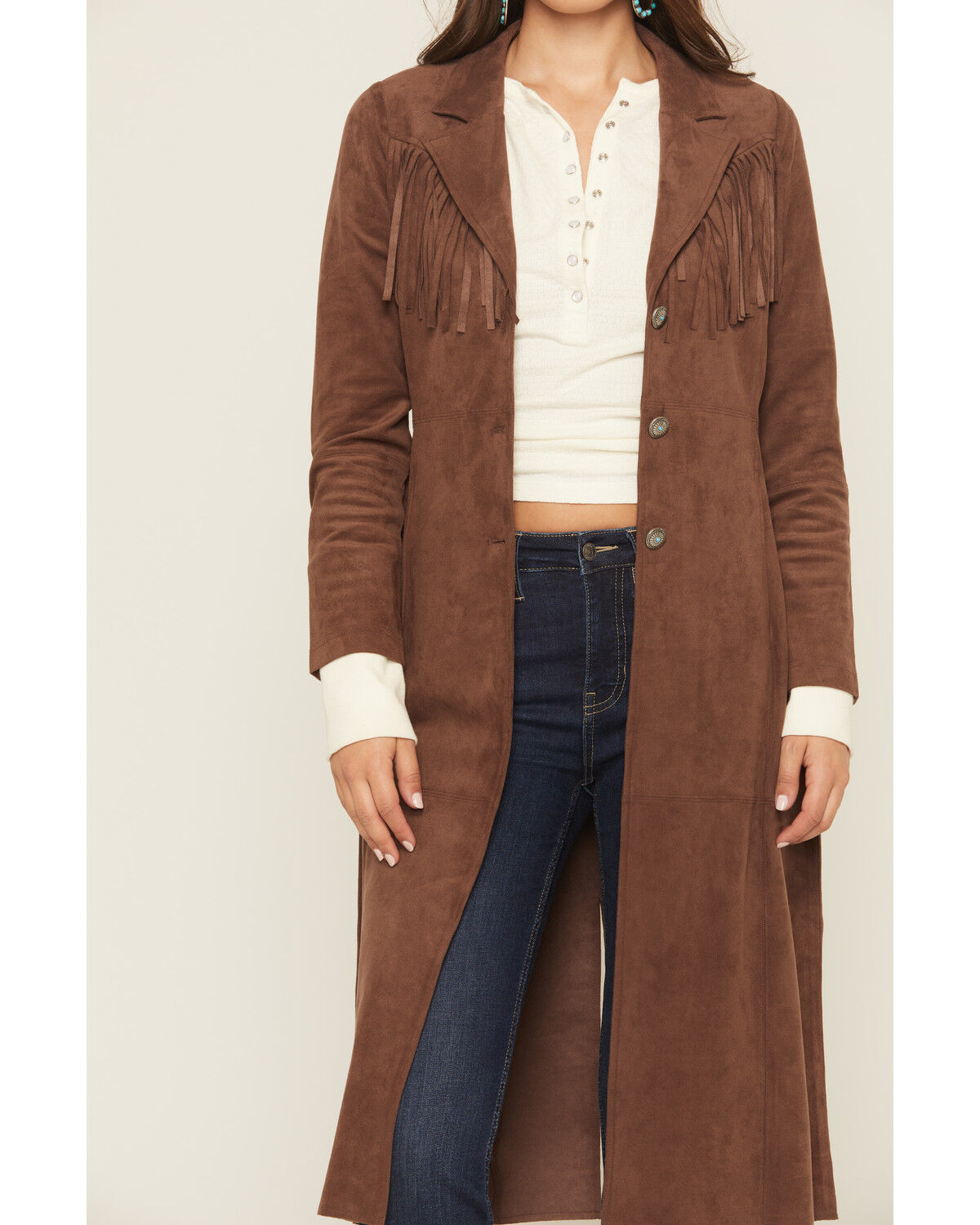Shyanne Women's Faux Suede Fringe Trench Coat