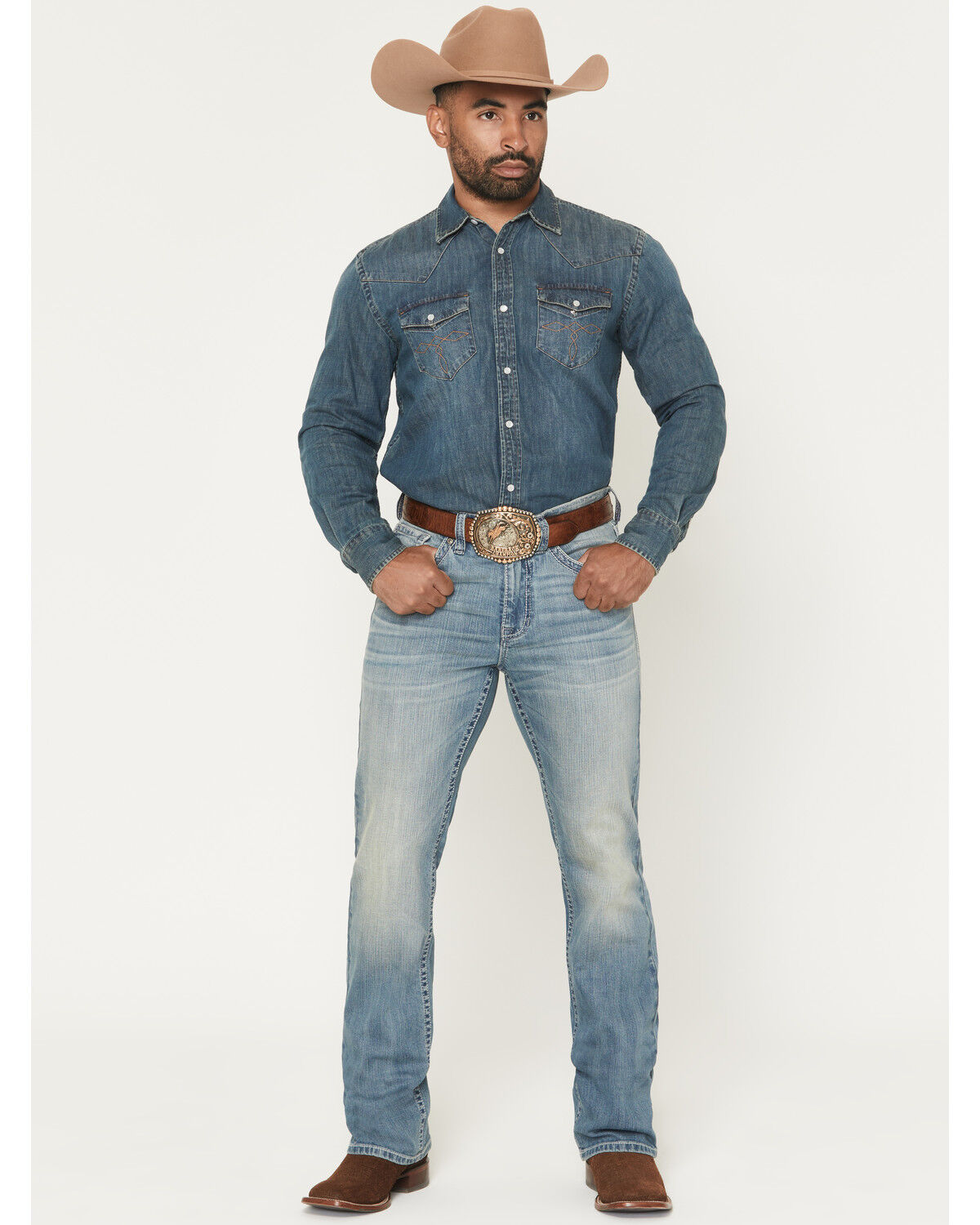 Cody James Men's Rattler Wash Wyatt Slim Bootcut Stretch Denim Jeans