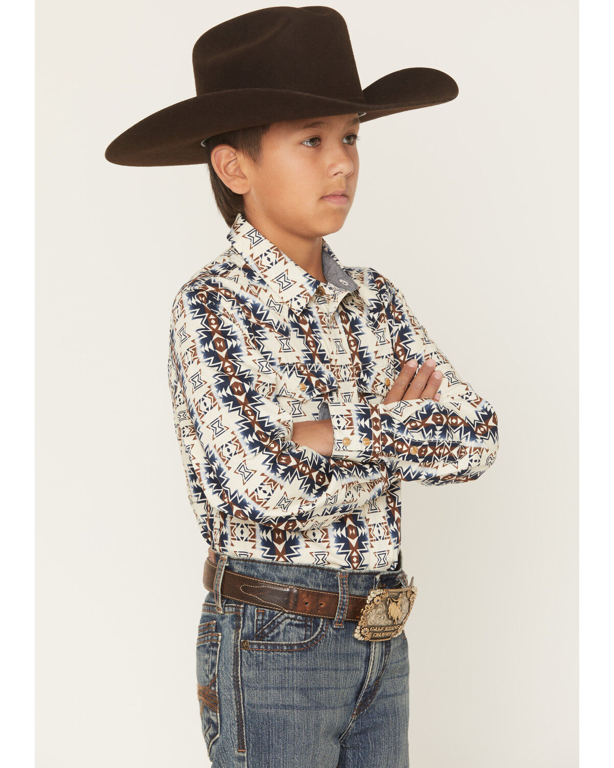 Cody James Boys' Wild Prairie Southwestern Print Long Sleeve Snap Western Shirt