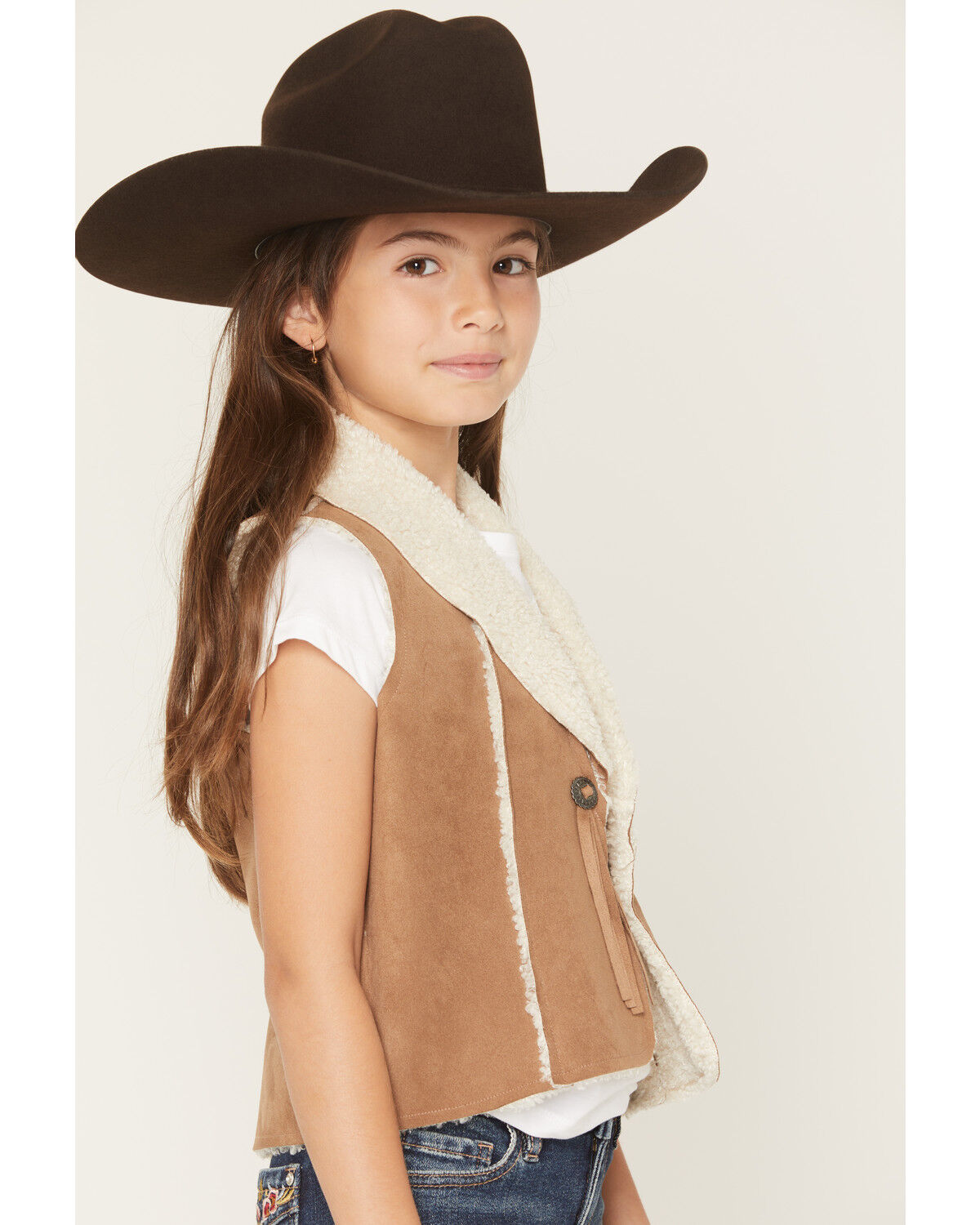 Shyanne Girls' Sherpa Lined Concho Closure Faux Suede Vest