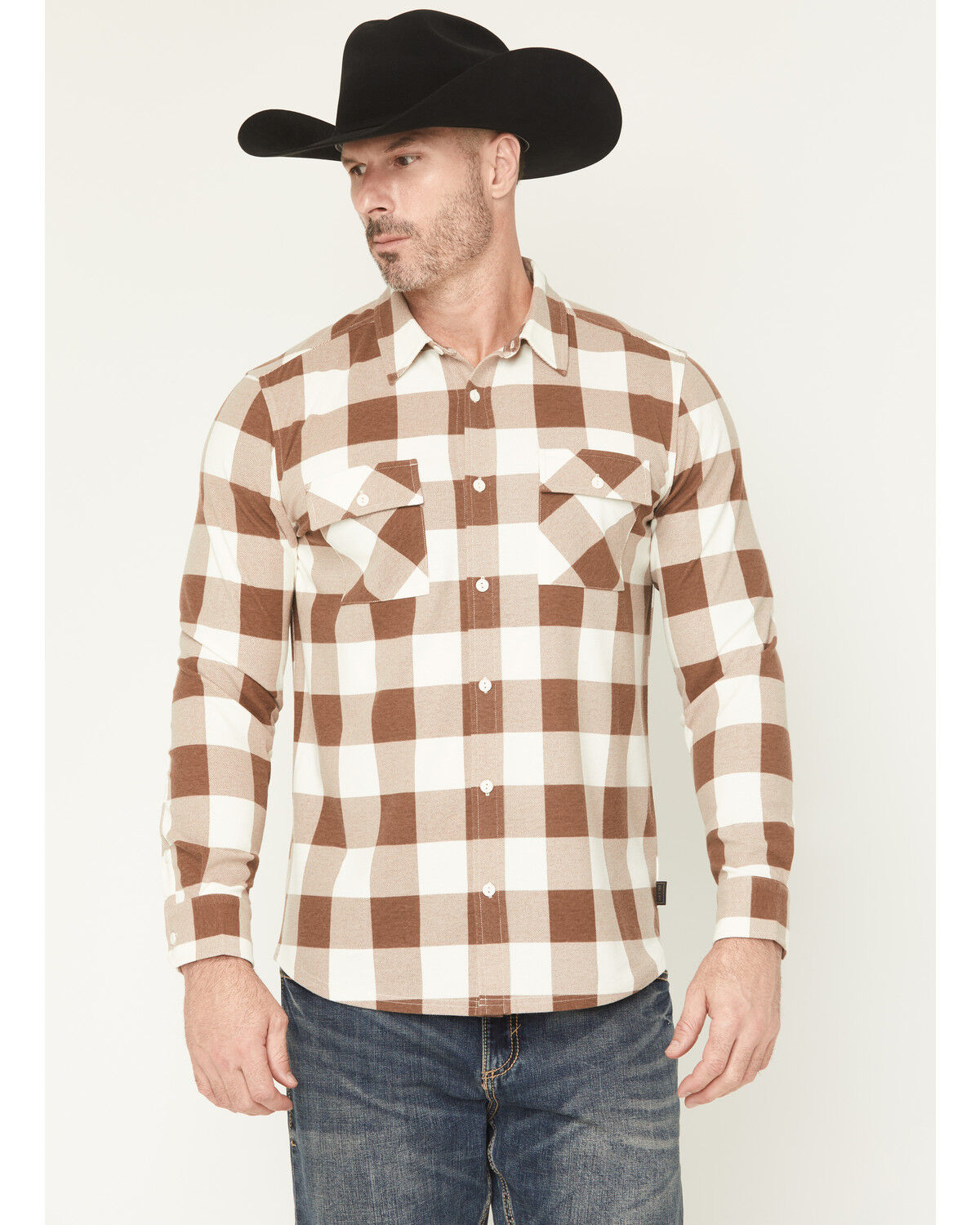 Brothers and Sons Men's Kent Double Knit Plaid Print Long Sleeve Button-Down Stretch Western Shirt