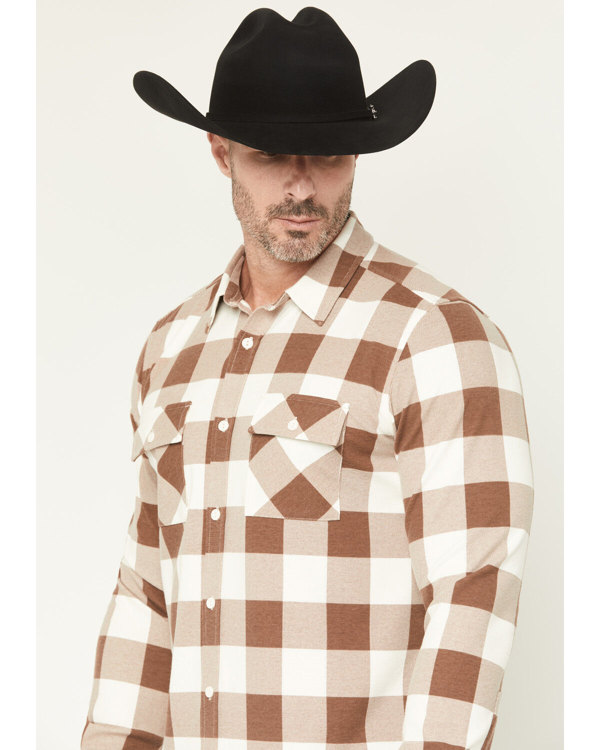 Brothers and Sons Men's Kent Double Knit Plaid Print Long Sleeve Button-Down Stretch Western Shirt