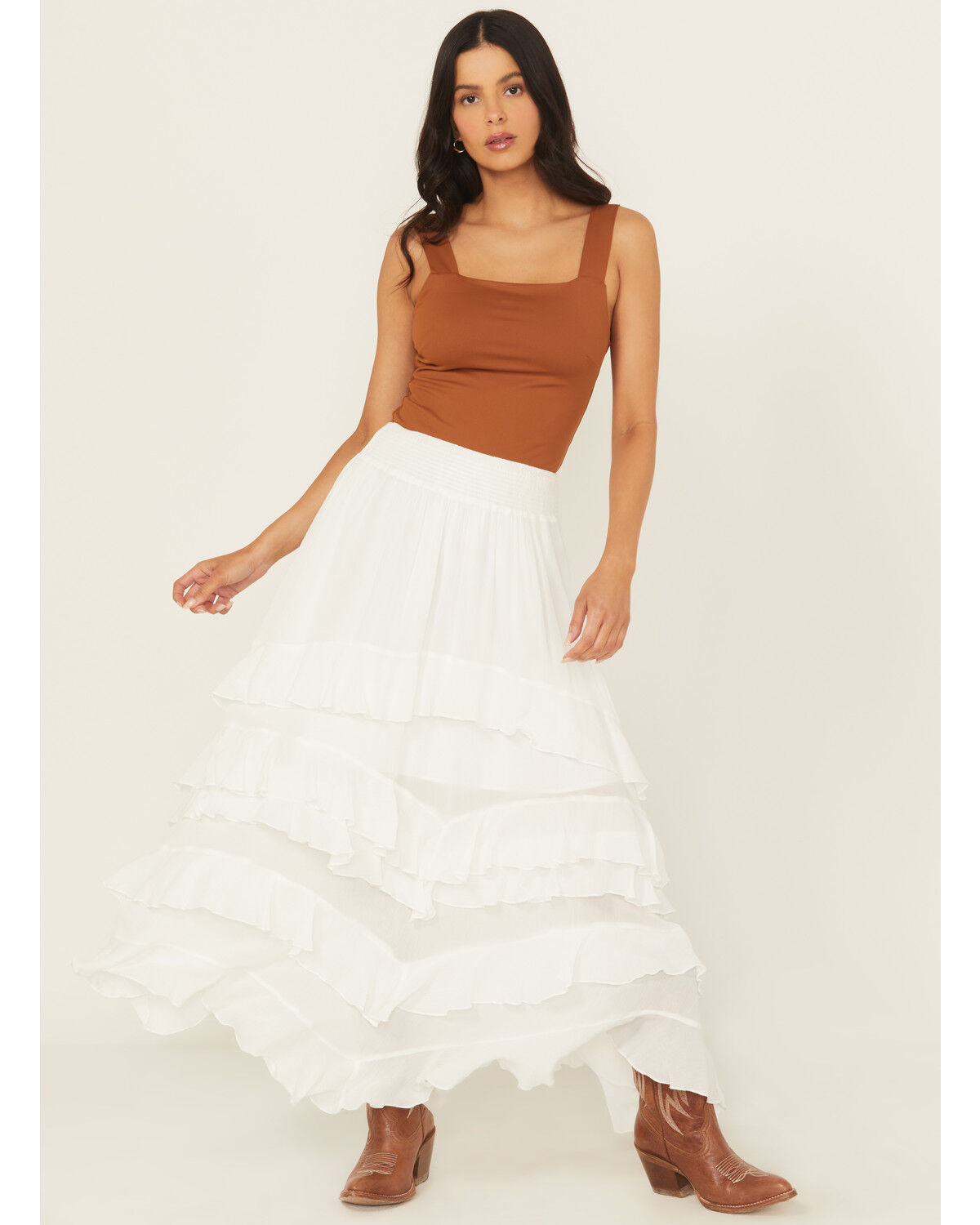 Blue B Women's Tiered Ruffle Midi Skirt