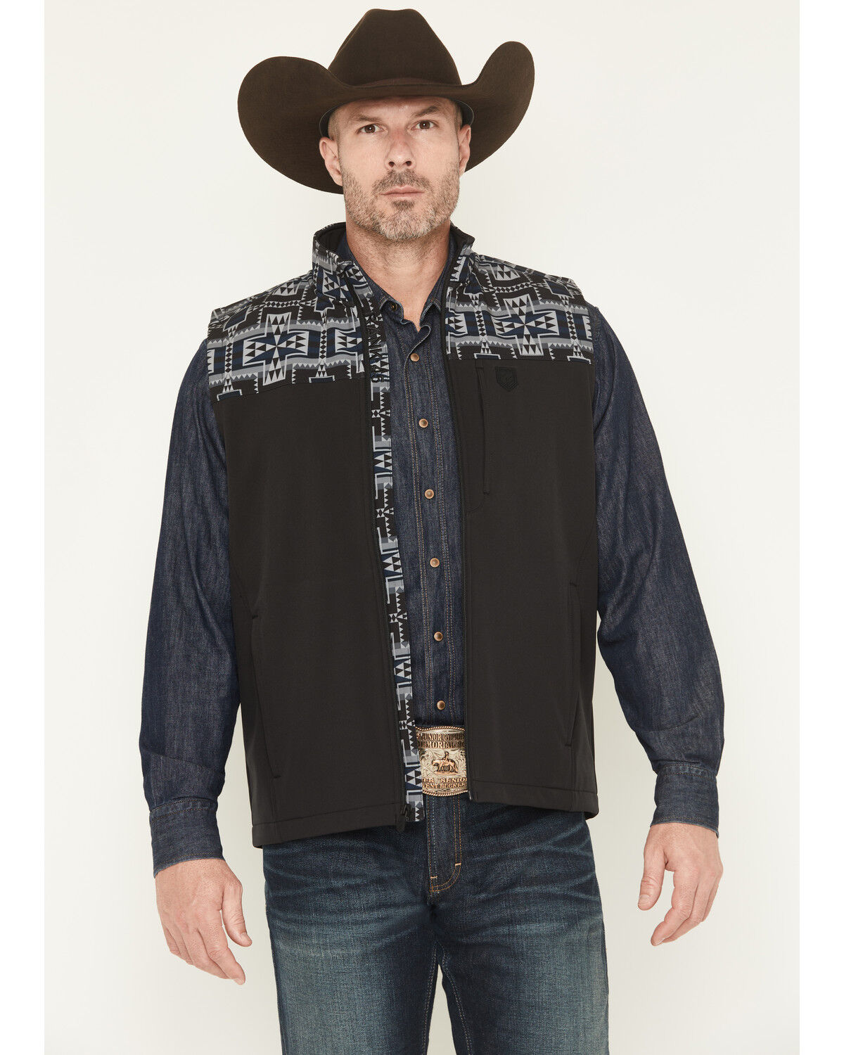 RANK 45&reg; Men's Cheneka 2.0 Colorblock Southwestern Print Softshell Vest - Big