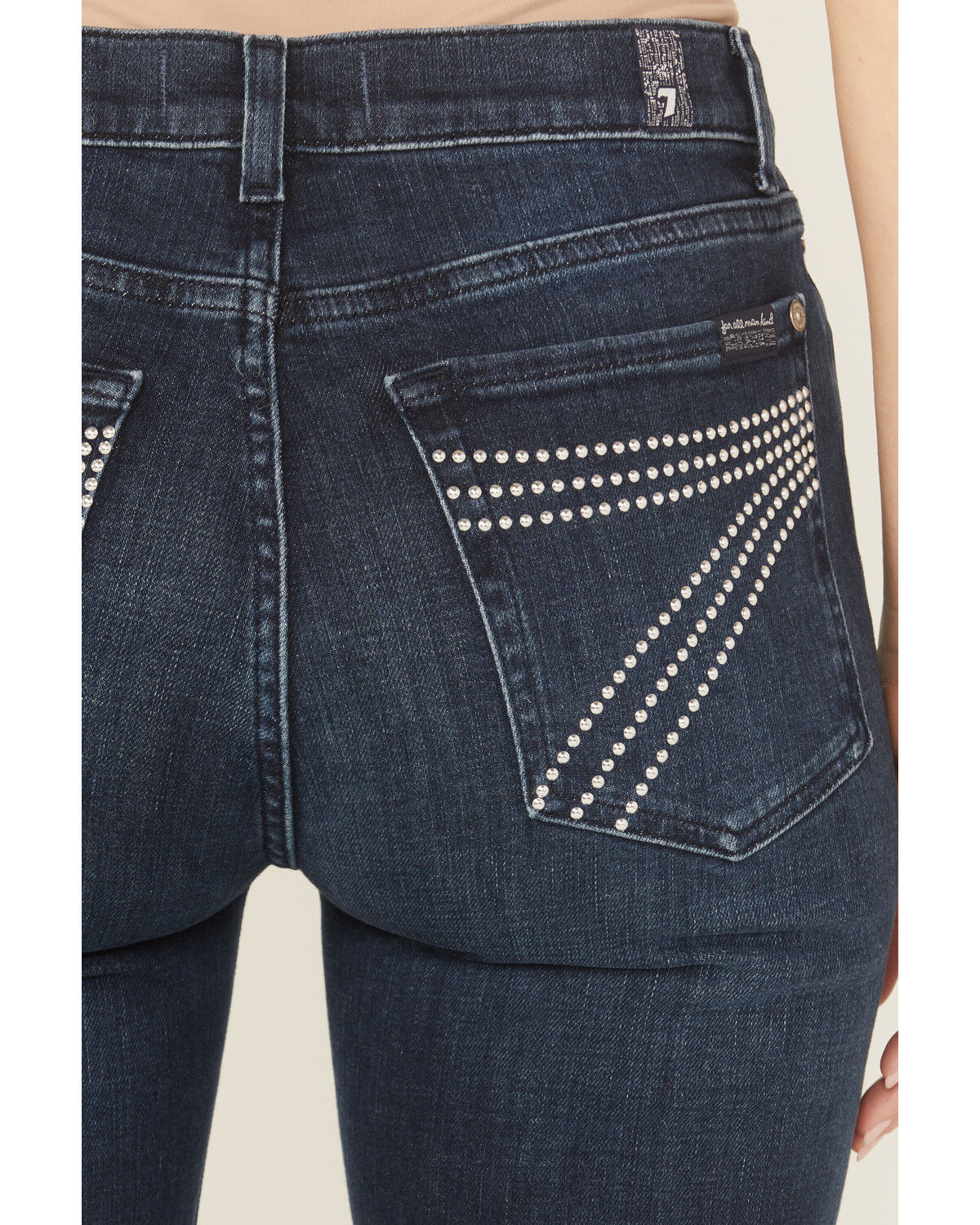 7 For All Mankind Women's Dark Wash Baltimora High Rise Studded Trouser Stretch Denim Jeans