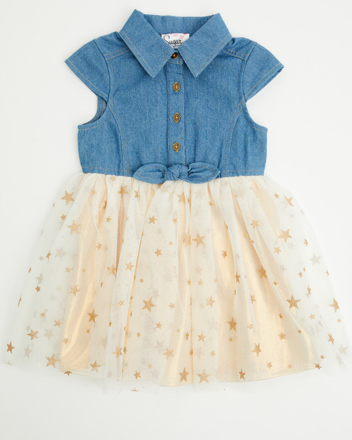 Sugar California Toddler Girls' Denim and Tulle Gold Star Dress