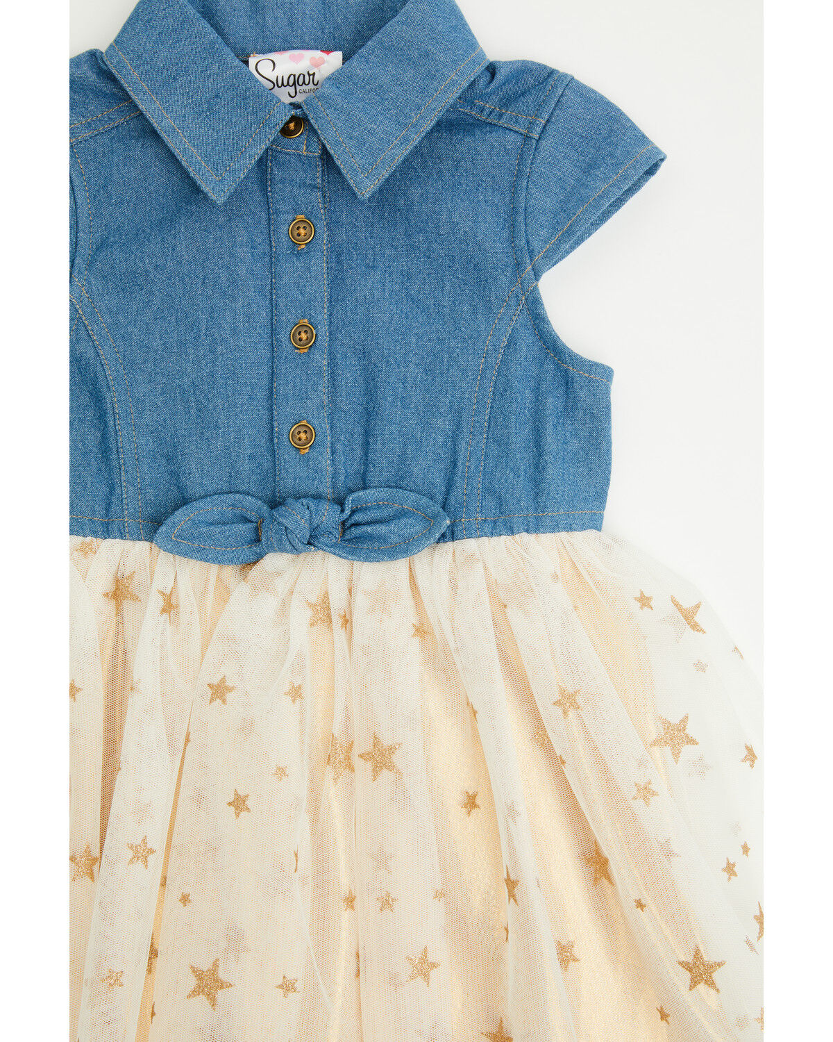 Sugar California Toddler Girls' Denim and Tulle Gold Star Dress
