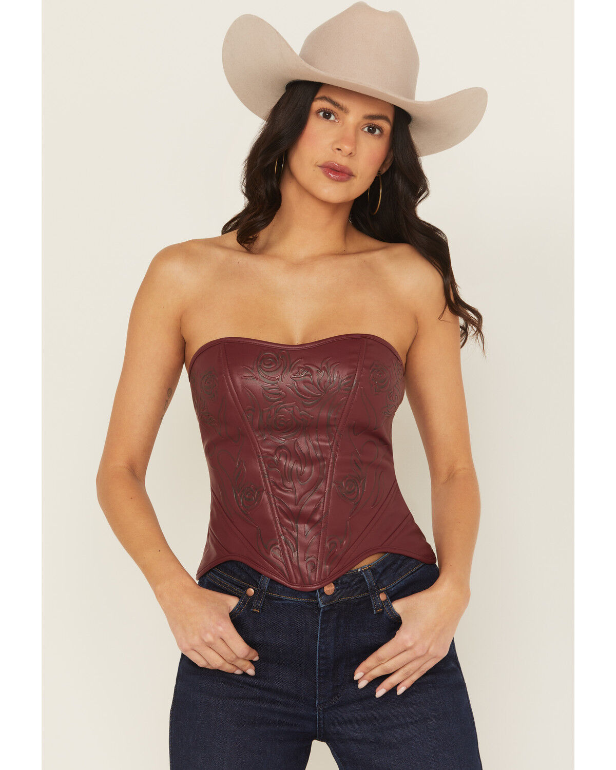 Fornia Women's Boot Barn Exclusive Rose Embossed Faux Leather Bustier