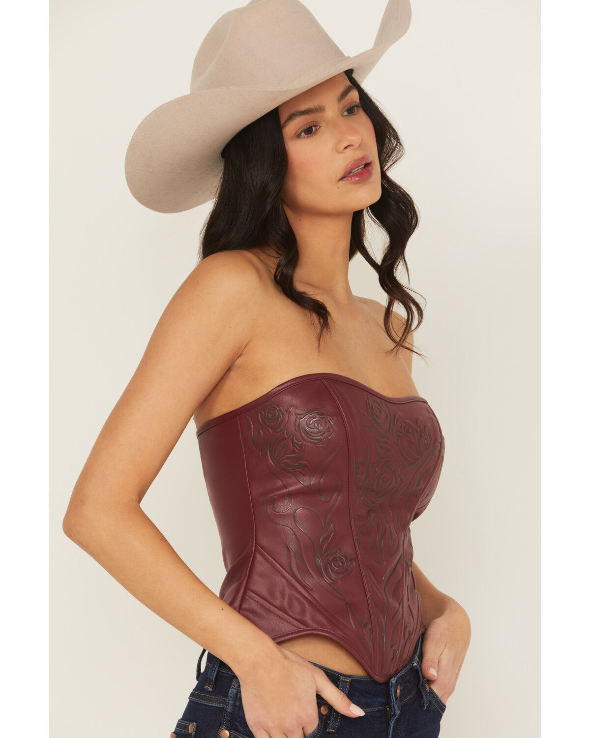 Fornia Women's Boot Barn Exclusive Rose Embossed Faux Leather Bustier