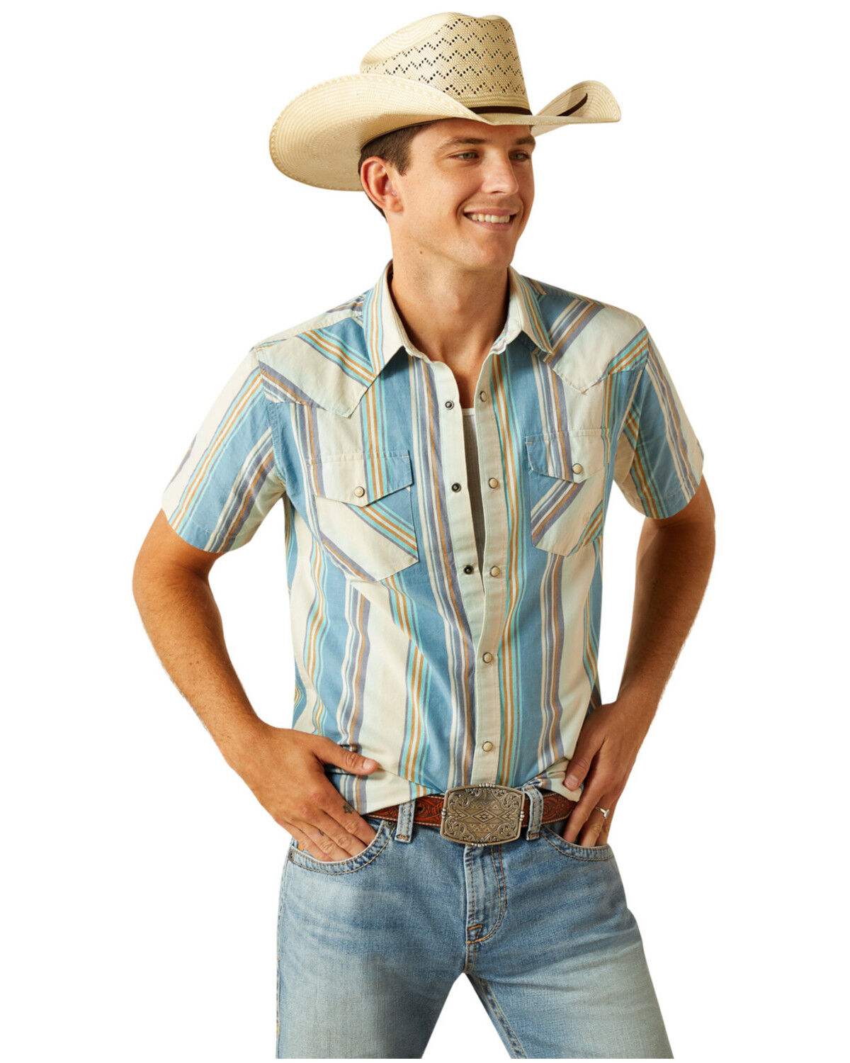 Ariat Men's Hilton Retro Fit Striped Short Sleeve Snap Western Shirt - Big
