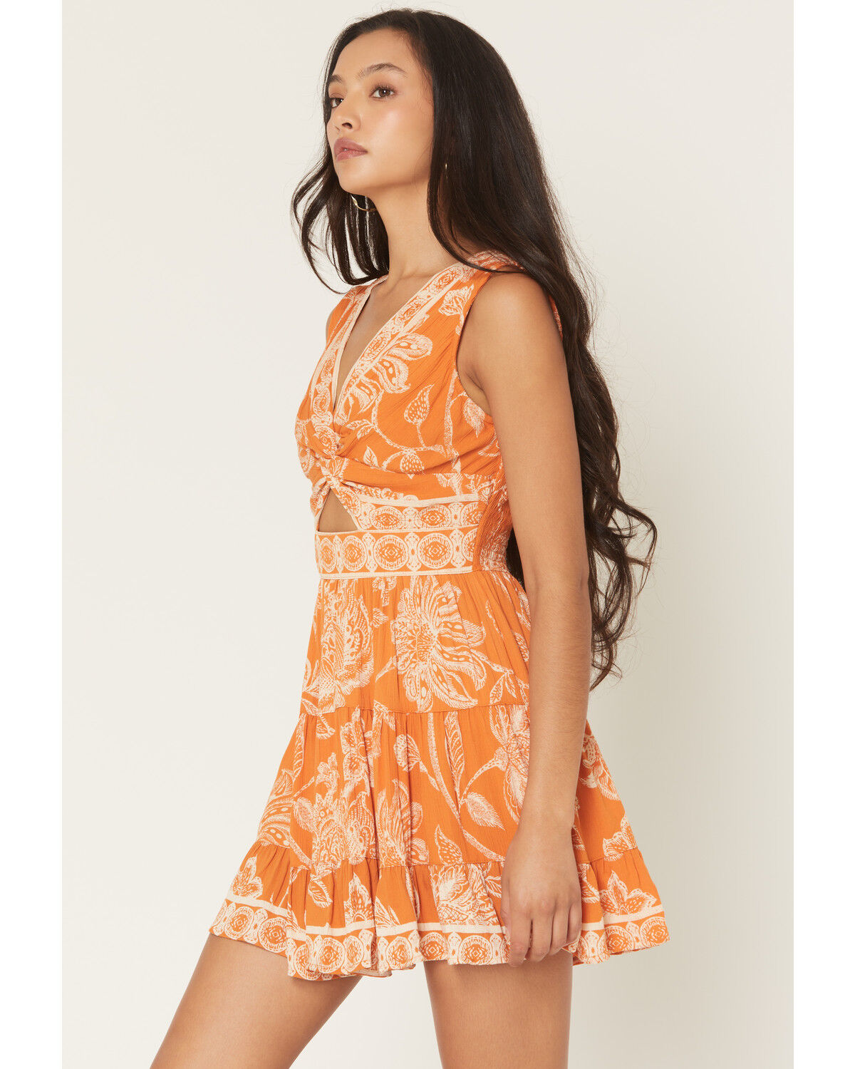 Angie Women's Floral Print Sleeveless Knot Front Mini Dress
