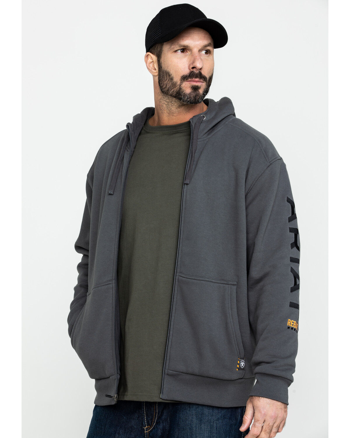 Ariat Men's Gray Rebar All-Weather Full Zip Work Hooded Sweatshirt - Big & Tall