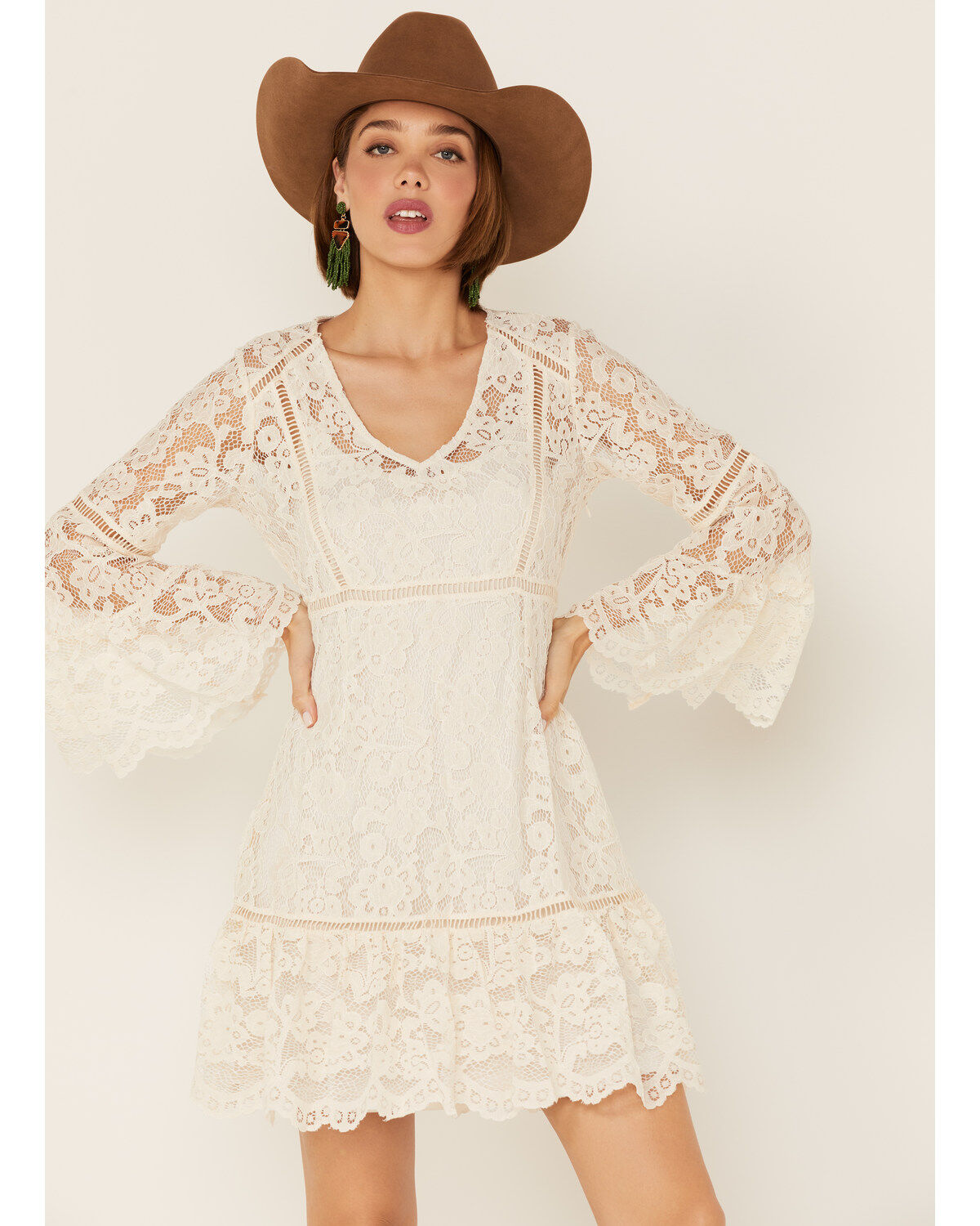 Honey Creek By Scully Women's Lace Crochet Long Sleeve Mini Dress