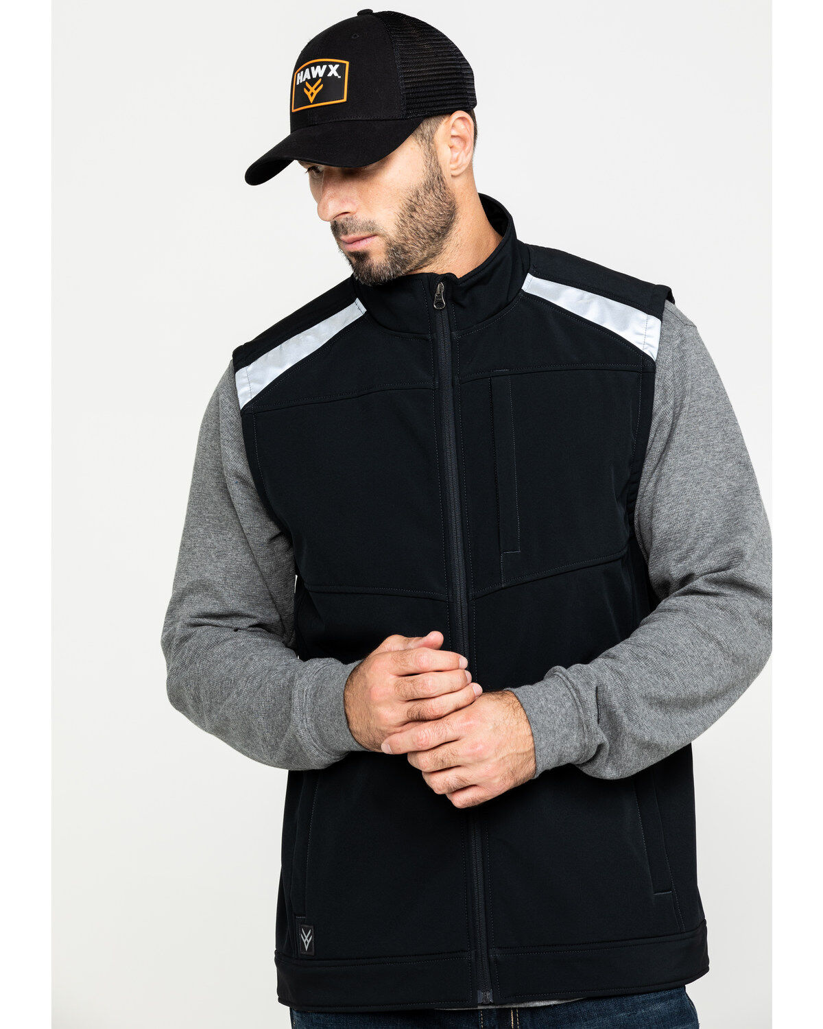 Hawx Men's Black Reflective Softshell Moto Work Vest - Tall