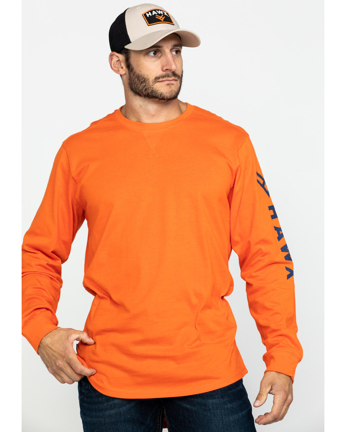 Hawx Men's Orange Logo Long Sleeve Work T-Shirt