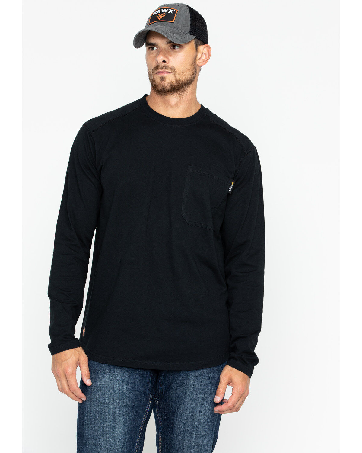 Hawx Men's Black Logo Crew Long Sleeve Work T-Shirt - Big