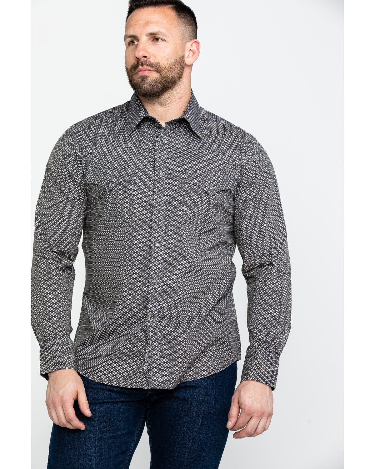 Rock & Roll Denim Men's Brown Washed Poplin Print Long Sleeve Western Shirt