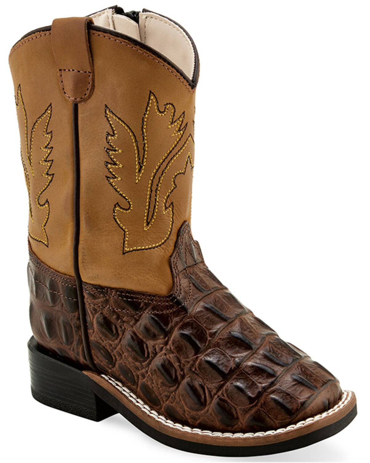 Old West Toddler Boys' Faux Horn Back Gator Print Western Boots - Broad Square Toe