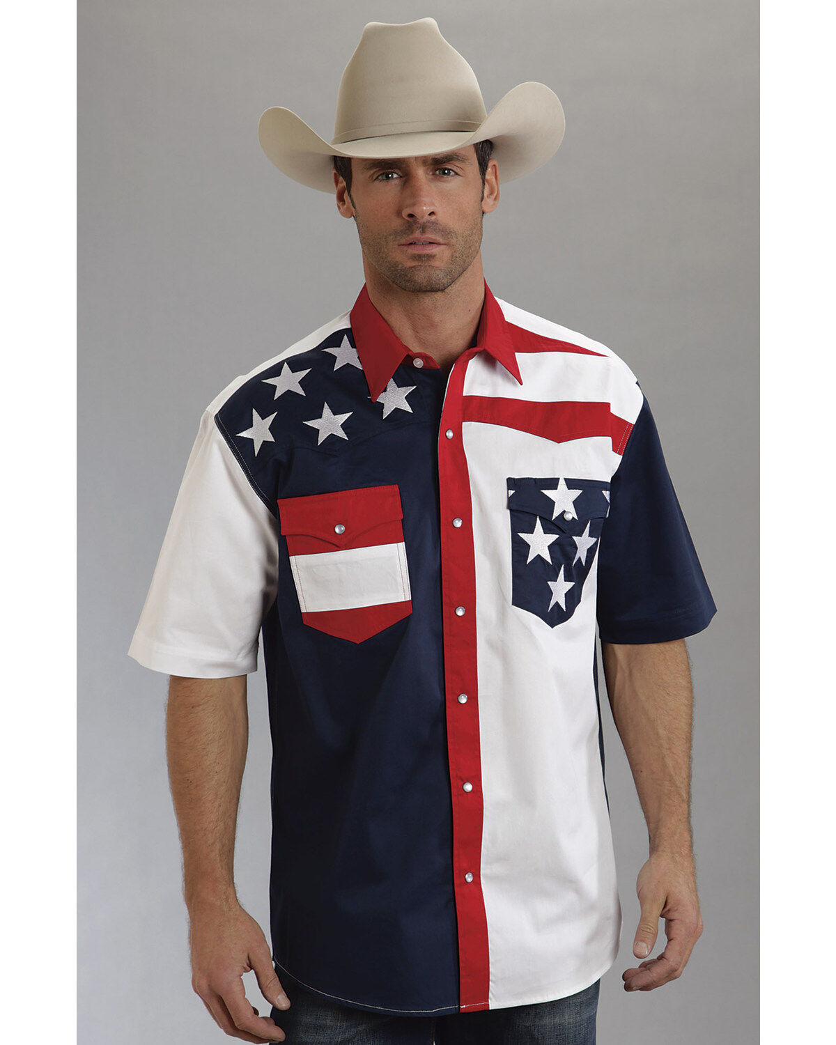 Roper Americana Collection Men's Stars and Stripes Print Short Sleeve Western Shirt