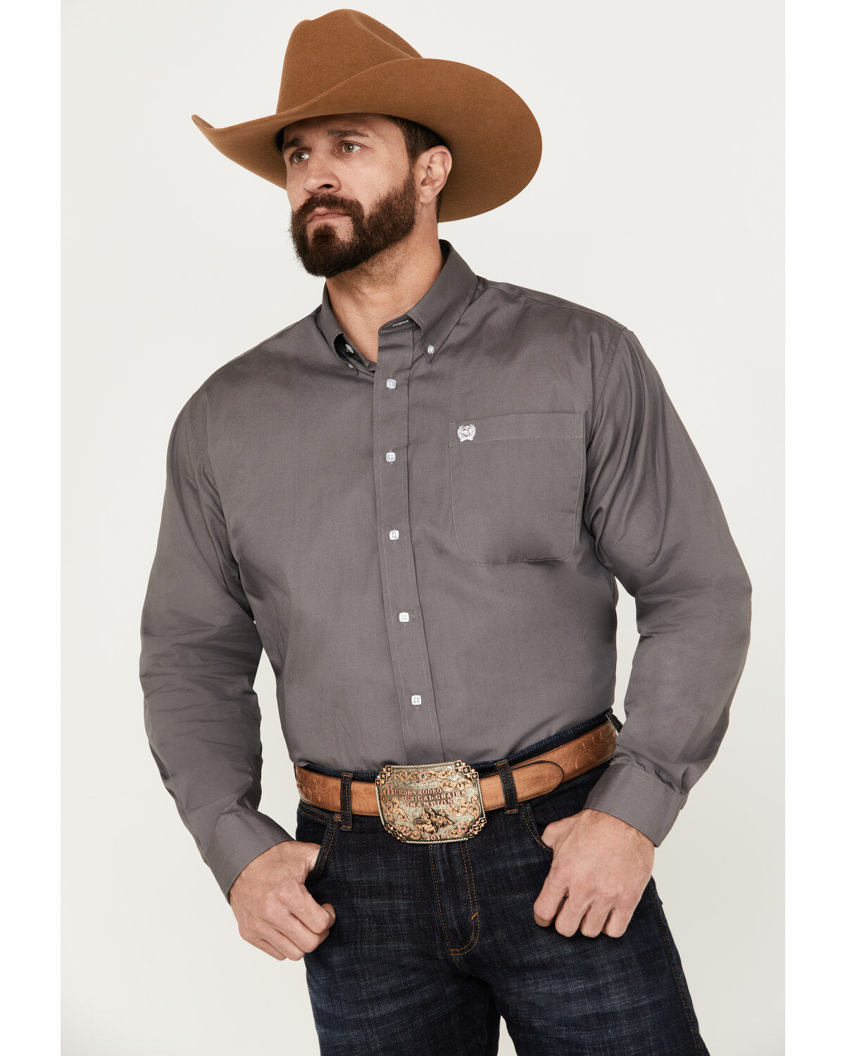 C&zwnj;inch Men's Solid Dove Gray Button Long Sleeve Shirt