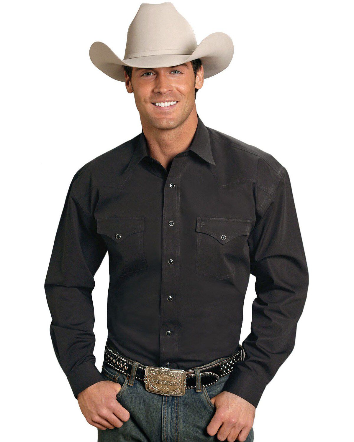 Stetson Men's Solid Oxford Snap Long Sleeve Western Shirt