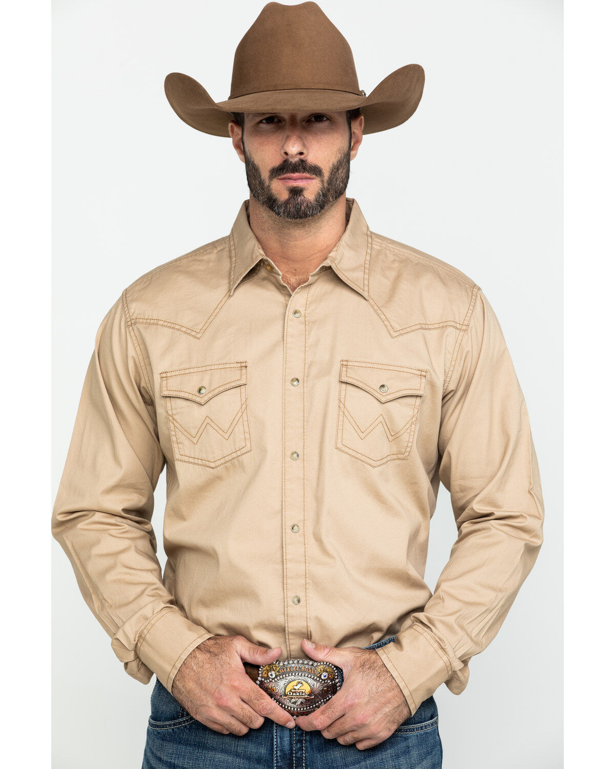 Wrangler Retro Men's Tan Solid Long Sleeve Western Shirt - Tall