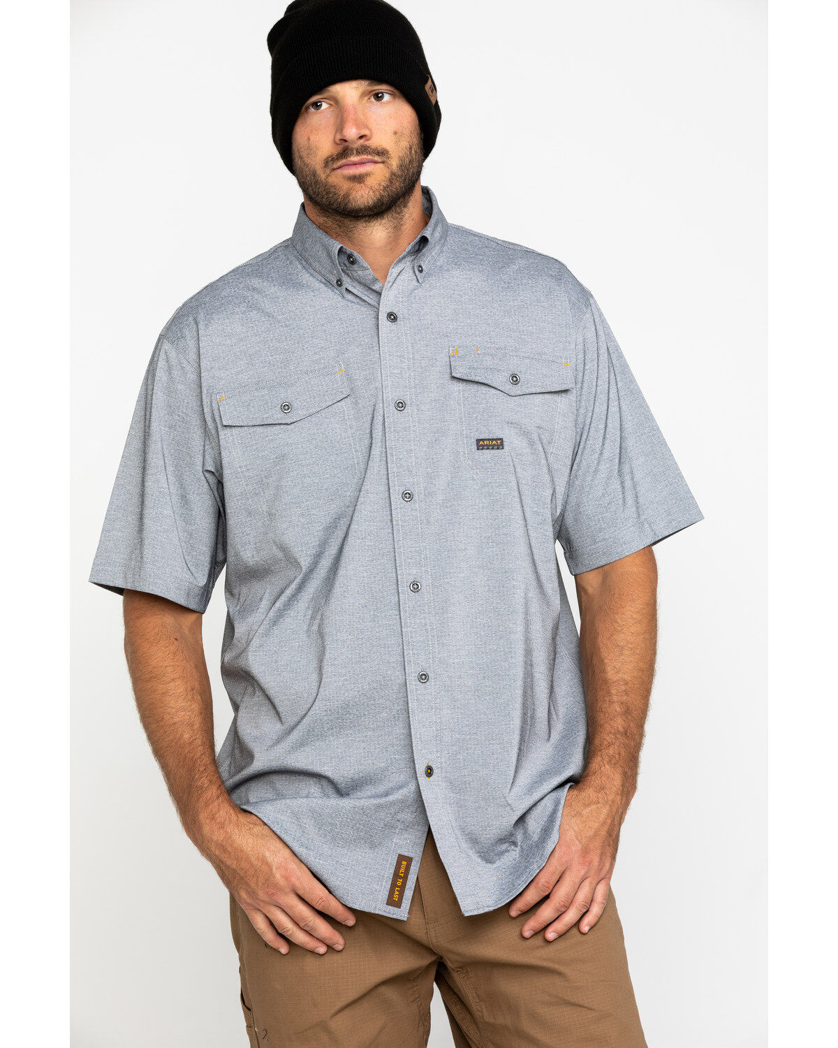 Ariat Men's Grey Rebar Made Tough Durastretch Vent Short Sleeve Work Shirt - Big