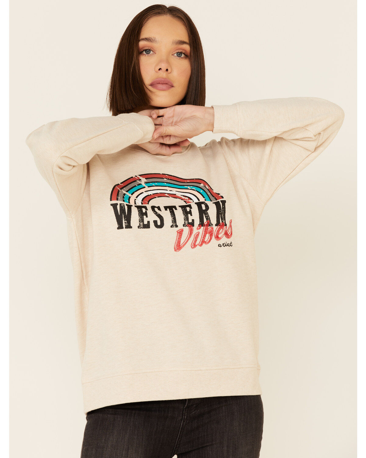 Ariat Women's Heather Oatmeal Western Vibes Graphic Long Sleeve Top