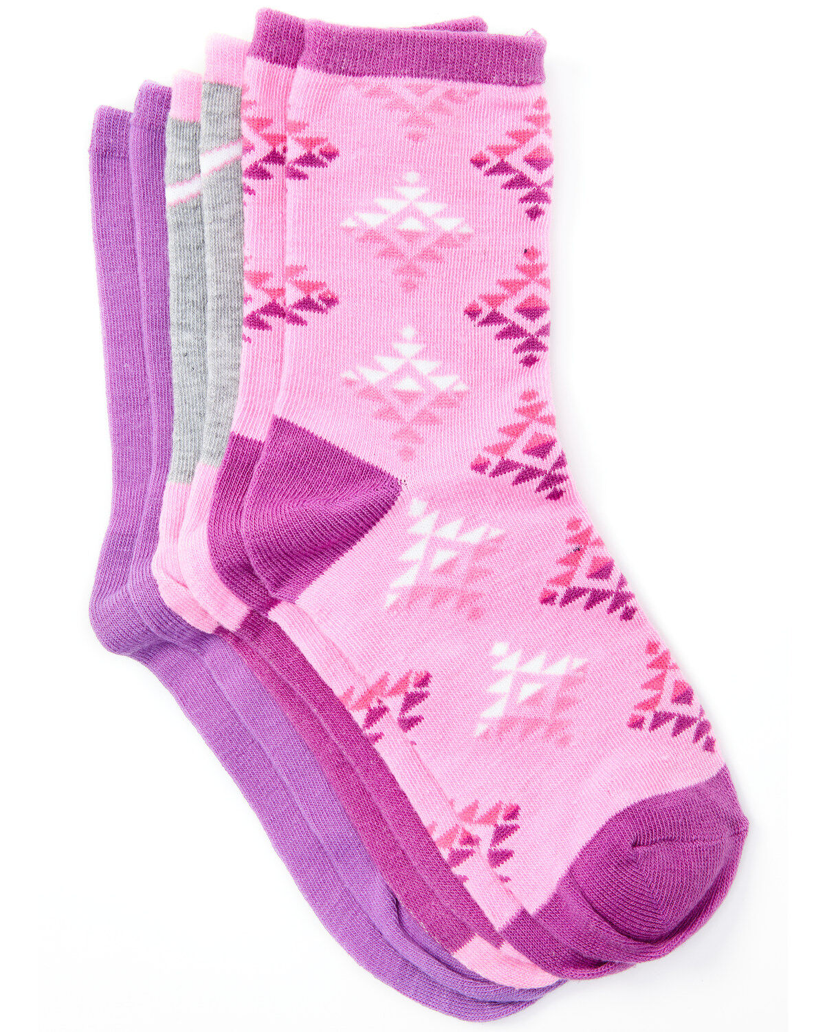 Leg Apparel Kids' 3-Pack Pink & Purple Desert Life Southwestern Longhorn Crew Socks