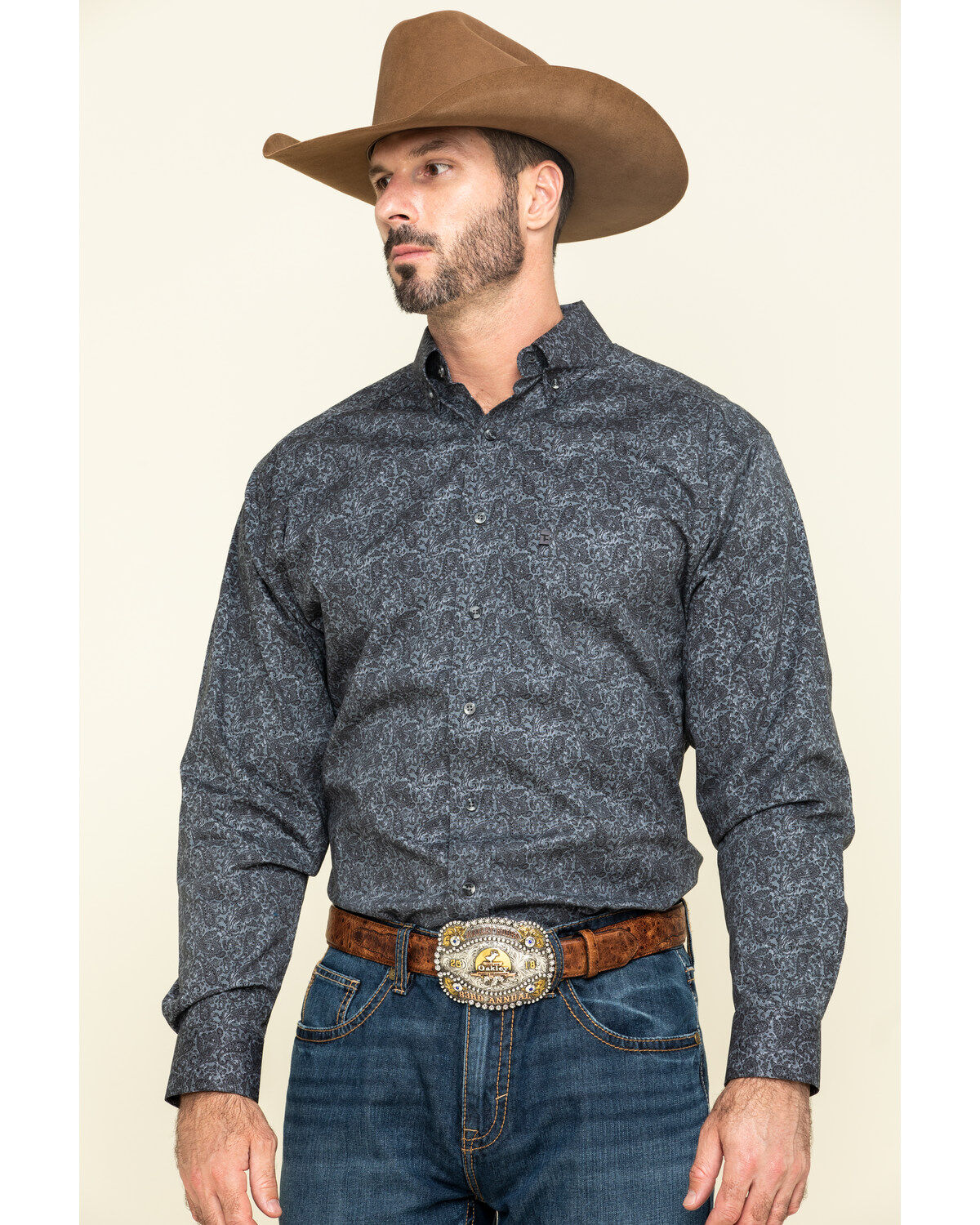Tuf Cooper Men's Black Stretch Paisley Poplin Print Long Sleeve Western Shirt
