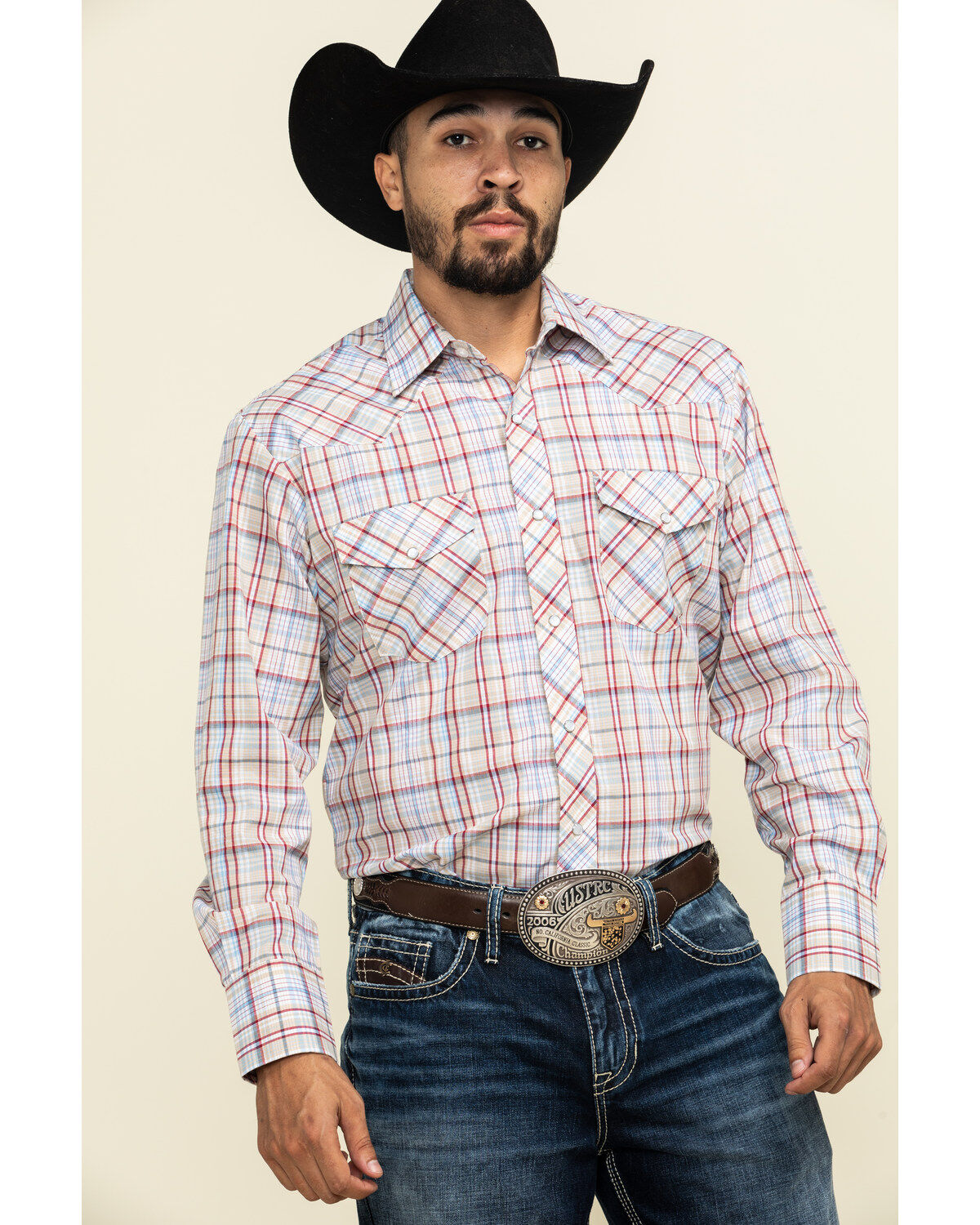 Roper Men's Classic Tan Plaid Long Sleeve Western Shirt