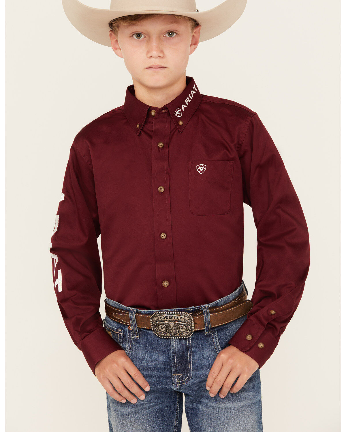 Ariat Boys' Solid Logo Team Long Sleeve Button-Down Western Shirt 1 86211-ariat-boys-solid-logo-team-long-sleeve-button-down-western-shirt-1.jpg