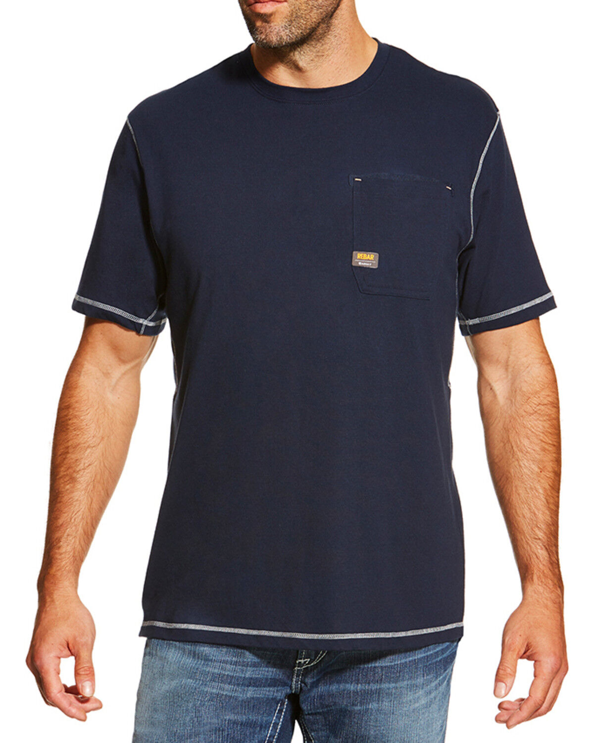 Ariat Men's Navy Rebar Crew Short Sleeve Pocket Tee