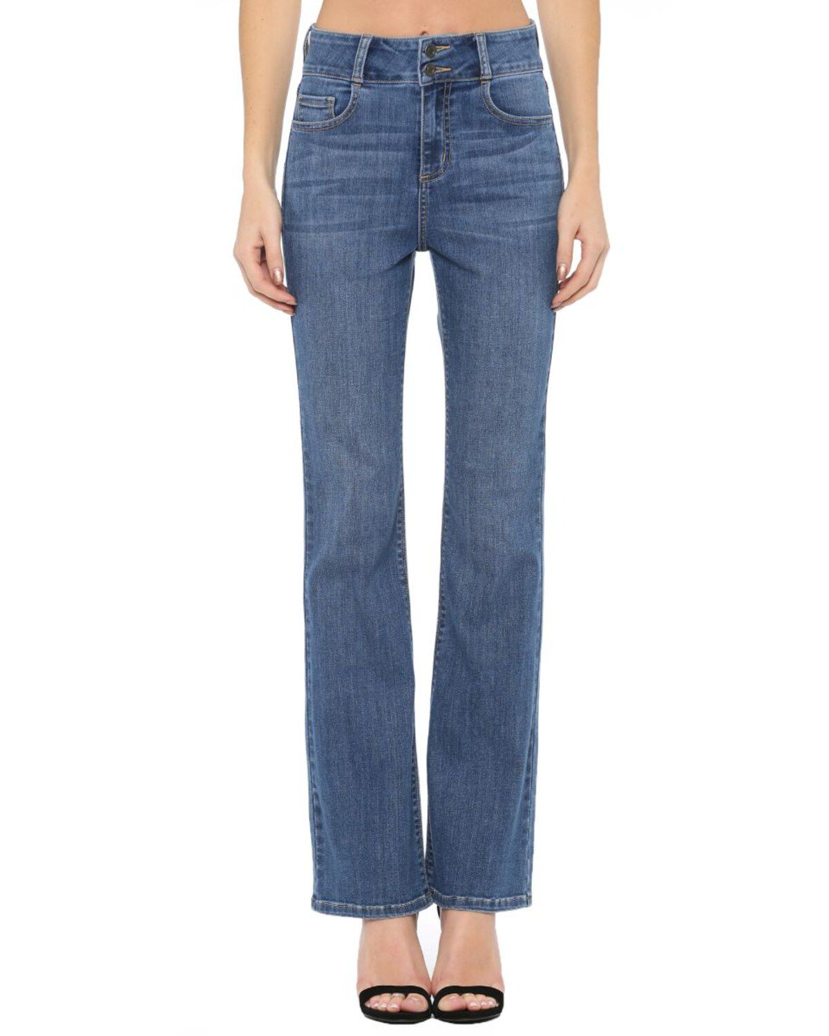 Cello Women's Medium Wash Button Kick Flare Jeans