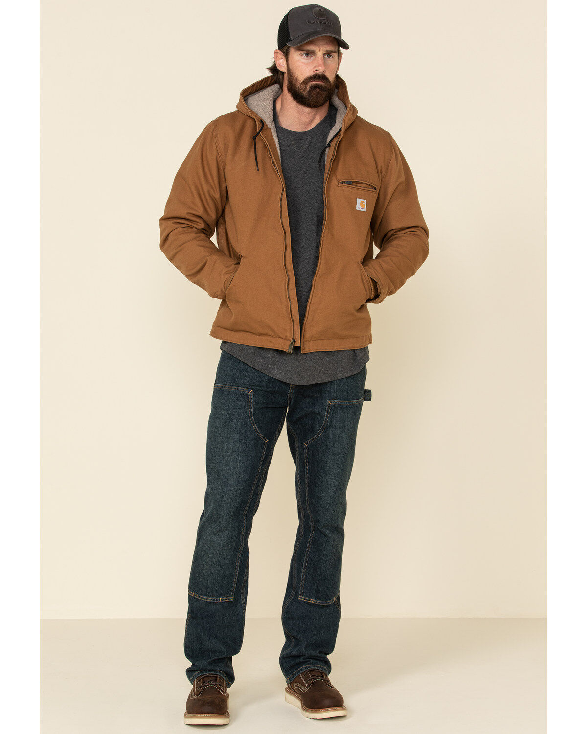 Carhartt Men's Washed Duck Sherpa Lined Hooded Work Jacket - Big & Tall