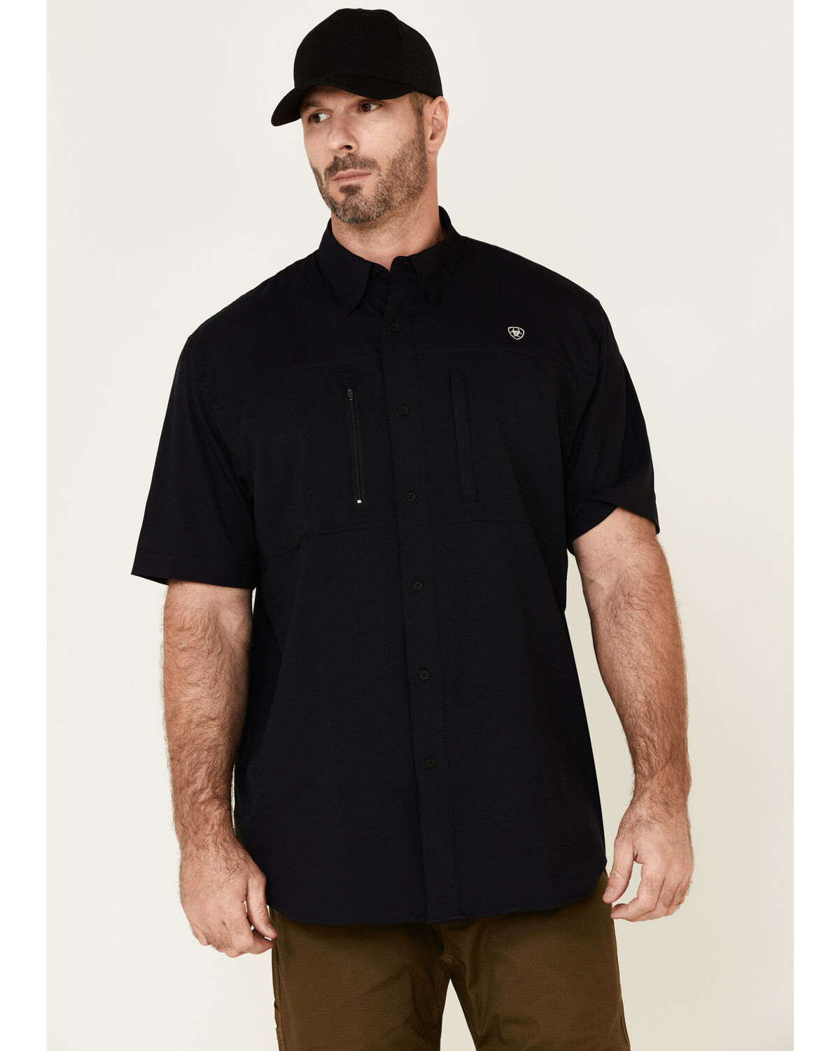 Ariat Men's Black Tek Solid Button Short Sleeve Western Shirt